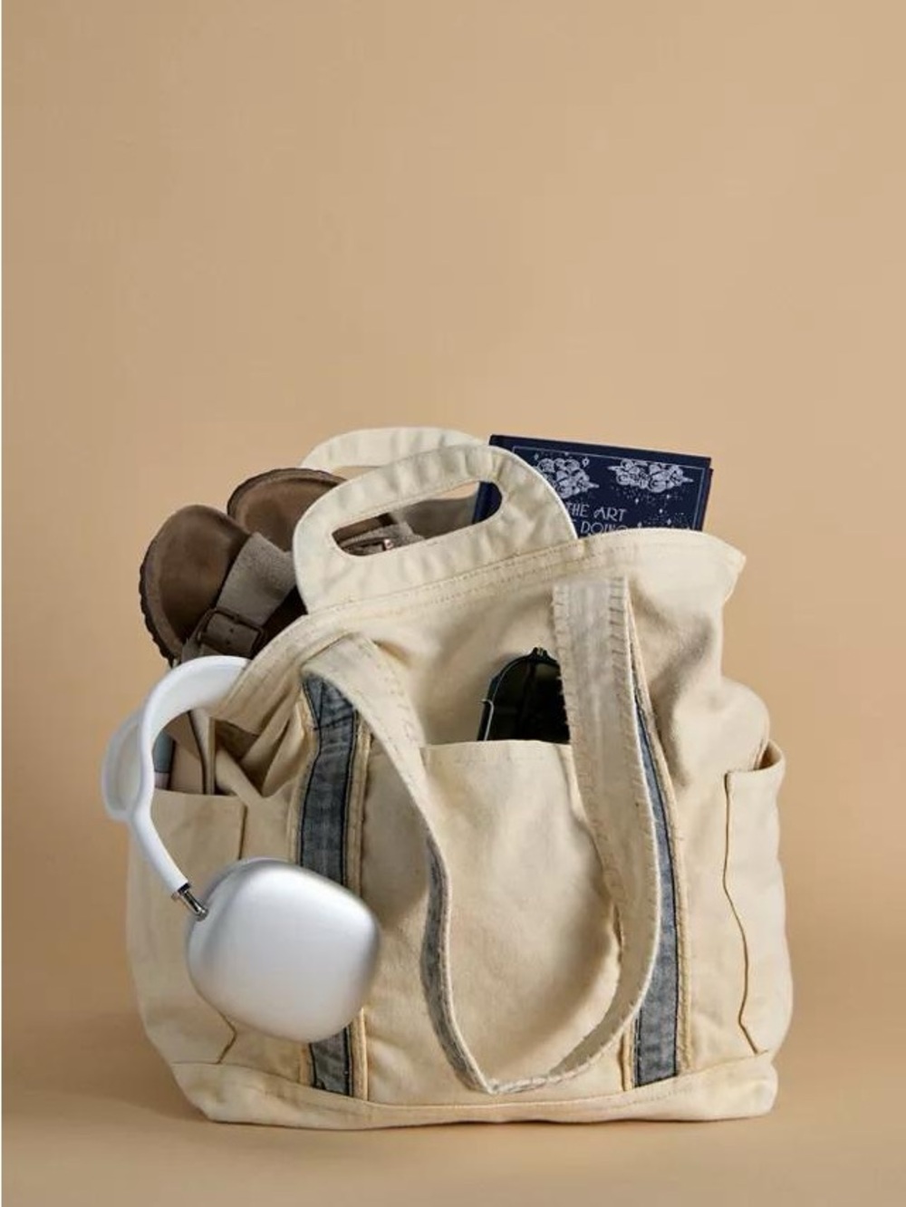 NWT Free People Cordes Canvas Tote Natural
Cream Contrast Stripe Bag